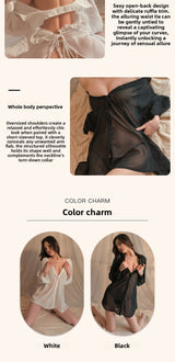 Sexy Lingerie Sexy Backless Boyfriend Shirt No Need to Take Off See-through Temptation Chiffon Pajamas Homewear 5713