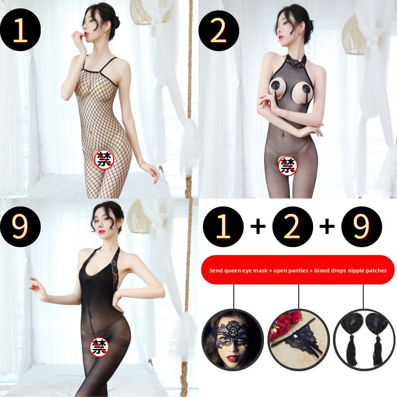 Sexy Lingerie Open Crotch Passion Set Transparent Temptation Sexy Stockings One-piece Fishnet Uniform