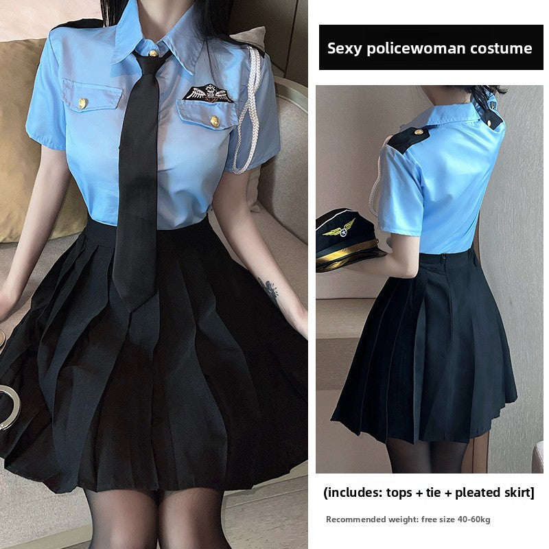 Sexy Lingerie Sexy Cop Blue Temptation Pleated Skirt Role Play Set 5634