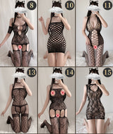 Sexy Lingerie Open Crotch Passion Set Transparent Temptation Sexy Stockings One-piece Fishnet Uniform