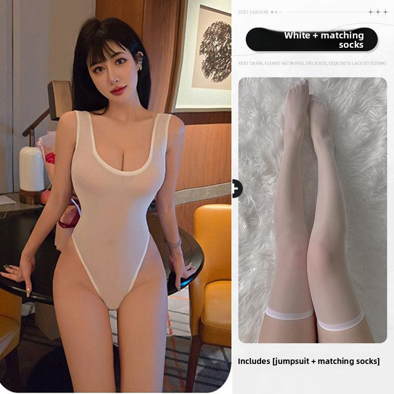 Sexy Lingerie Sexy Mesh See-through Strap Dead Stock One-piece No Need to Take Off Open Crotch Night Club Outfit 5841