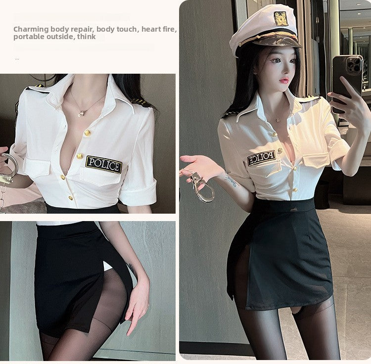Sexy Erotic Lingerie Policewoman Uniform Temptation Role Play Set Hot Flirting Pajamas Women 5084