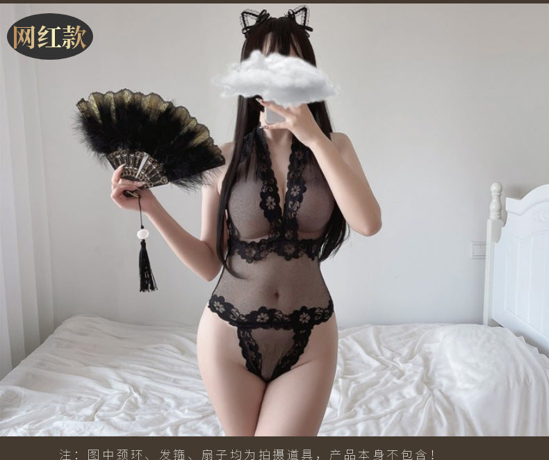 Sexy Lingerie Open Crotch Passion Set Transparent Temptation Sexy Stockings One-piece Fishnet Uniform