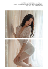 Sexy Lingerie Deep V See-through No-take-off Tight Bodycon Dress Jumpsuit OL Secretary Uniform 5450