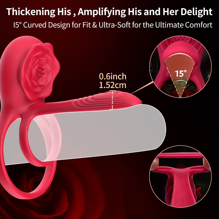 Hot-selling Rose Flower Wearable Vibrating Locking Semen Ring for Couples, Male Use