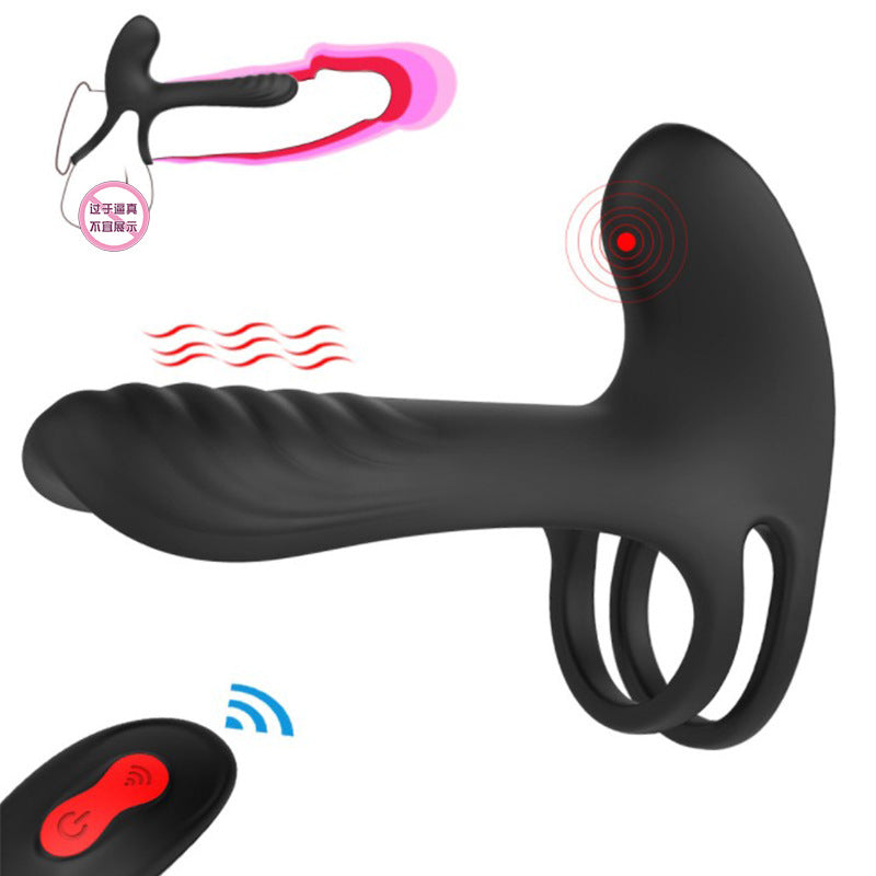 Locking Semen Ring Double Ring Three-Point Unisex Masturbator Silicone Insertable Vibrating Ring