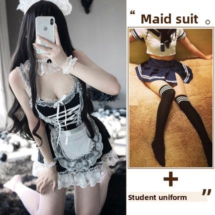 High-End Sexy Lingerie Sexy Maid Costume Maid Uniform Role Play Lace Female Slave Pajamas Hollow Out Fun Set