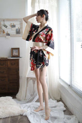 Sexy Lingerie Deep V Japanese Kimono Cute Playful Role Play Bathrobe Set for Women 5060