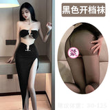 Sexy Lingerie Tube Top Temptation Tight High-Slit Bodycon Long Dress Nightclub Party Set 5724