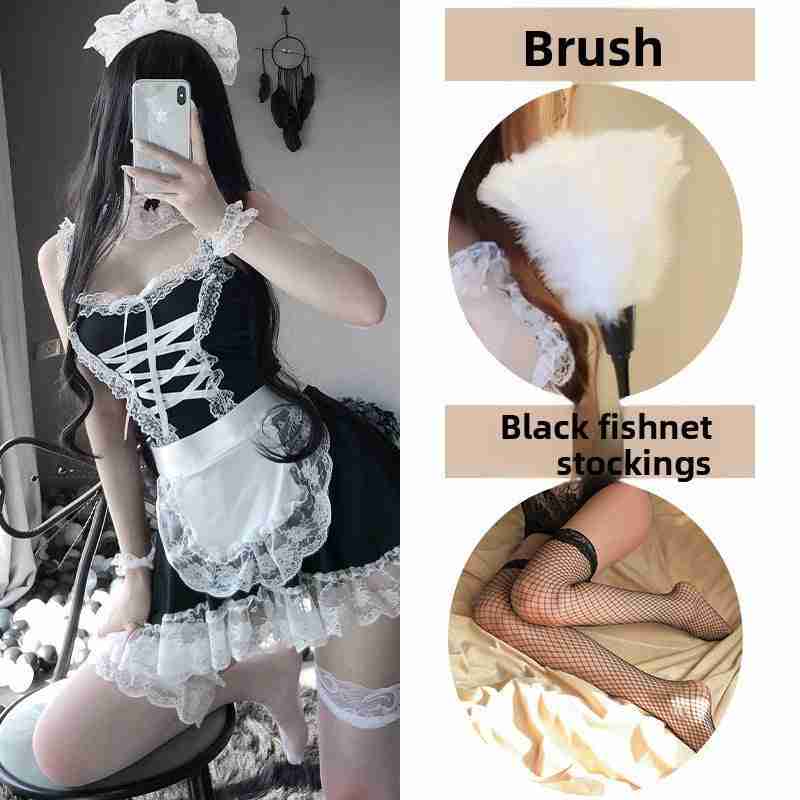 High-End Sexy Lingerie Sexy Maid Costume Maid Uniform Role Play Lace Female Slave Pajamas Hollow Out Fun Set