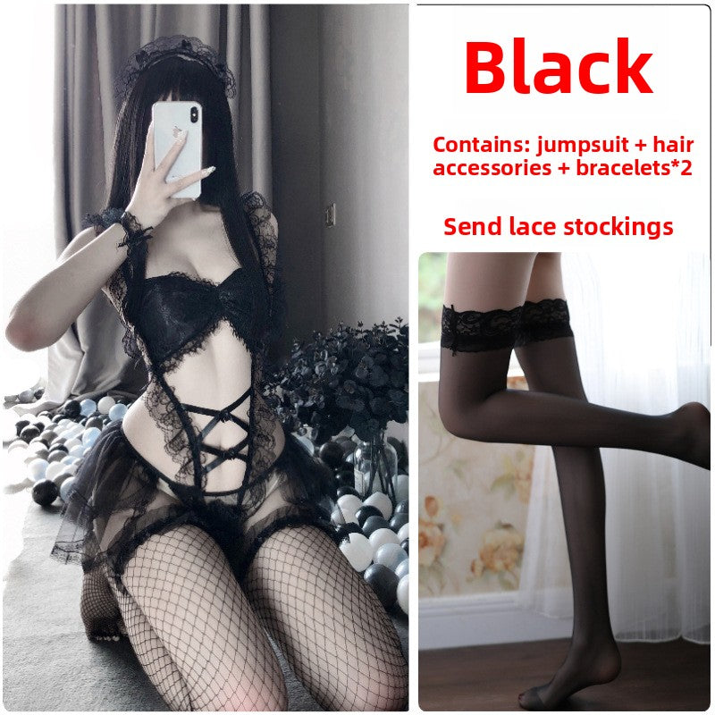 New Style Sexy Lingerie Cute Playful Little Maid Sexy Sheer Mesh Uniform Temptation Role Play Beautiful Set