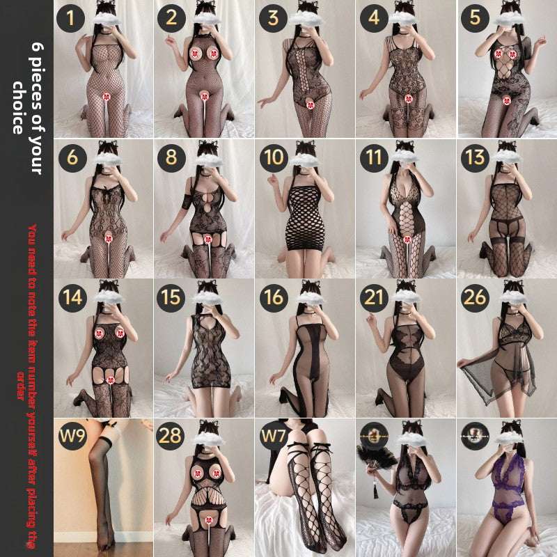 Sexy Lingerie Open Crotch Passion Set Transparent Temptation Sexy Stockings One-piece Fishnet Uniform