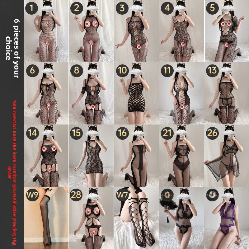Sexy Lingerie Open Crotch Passion Set Transparent Temptation Sexy Stockings One-piece Fishnet Uniform