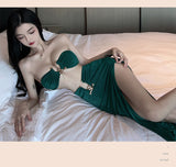 Sexy Lingerie Tube Top Temptation Tight High-Slit Bodycon Long Dress Nightclub Party Set 5724