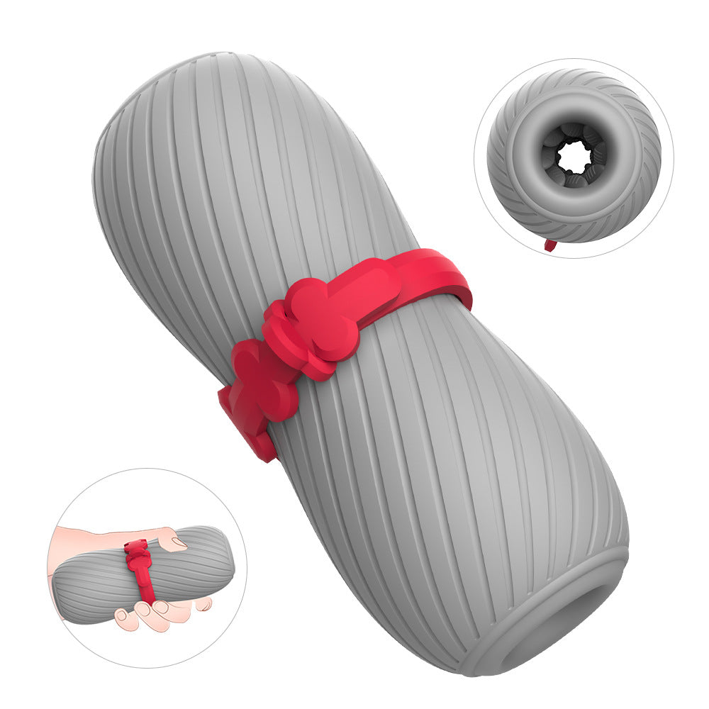 Double-Channel Male Masturbator Adjustable Elastic Band Internal Spiral Texture Airplane Cup for Men