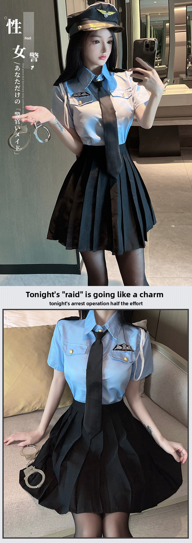 Sexy Lingerie Sexy Cop Blue Temptation Pleated Skirt Role Play Set 5634