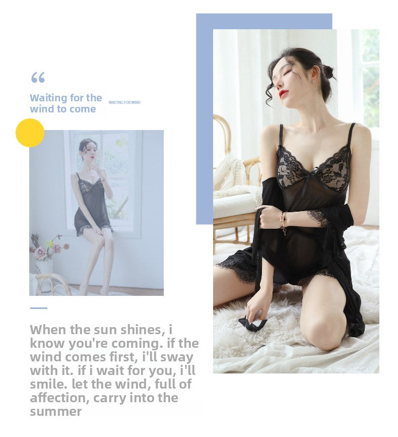 Sexy Lingerie for Women Plus Size See-through Temptation Strap Sexy Lace Nightdress Sleepwear Emotional Supplies Set