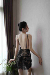 Sexy Nightdress New Style Erotic Lingerie for Women Backless Transparent Plus Size Lace Eyelash Nightdress