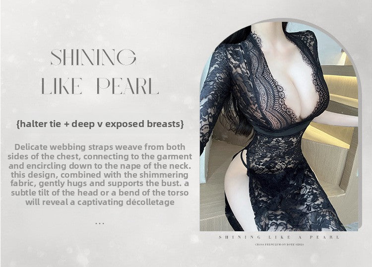 Sexy Lingerie Sexy Long Dress Lace Temptation High Slit Mature Hot Passion 8203