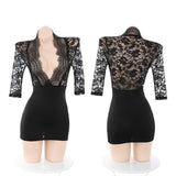 Sexy Lingerie Lace Patent Leather Pattern Secretary Role Play Professional Women Bodycon Dress 5542