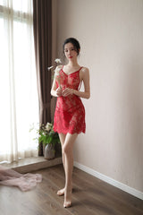 Sexy Nightdress New Style Erotic Lingerie for Women Backless Transparent Plus Size Lace Eyelash Nightdress