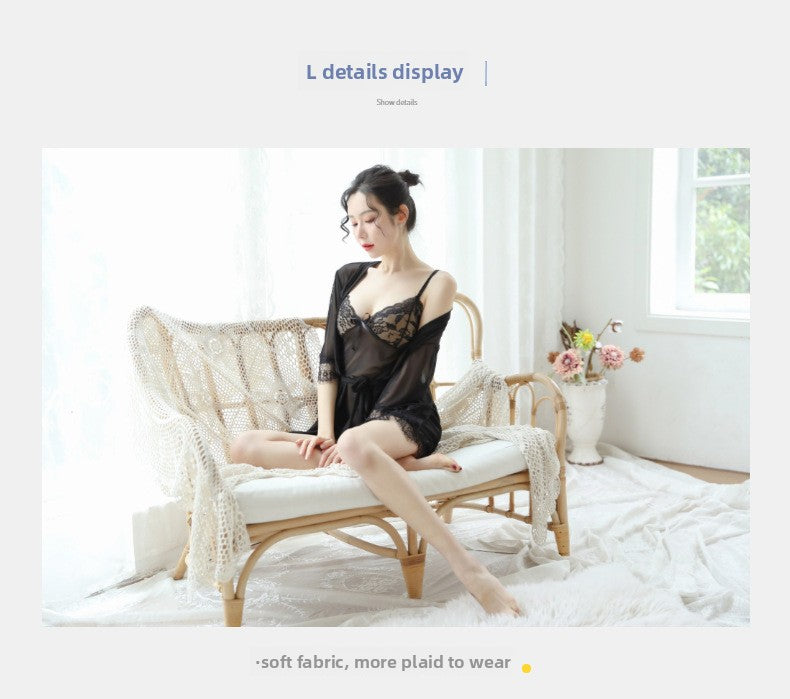 Sexy Lingerie for Women Plus Size See-through Temptation Strap Sexy Lace Nightdress Sleepwear Emotional Supplies Set