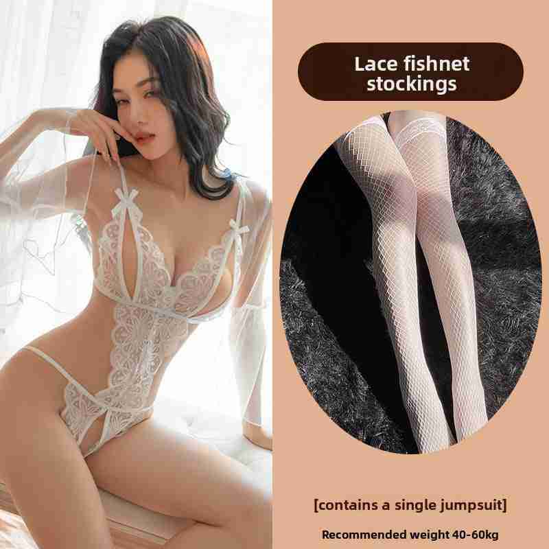 Sexy Lingerie Lace See-through Open Chest Hot Open Crotch No Need to Take Off Backless Teasing Bodysuit 5613