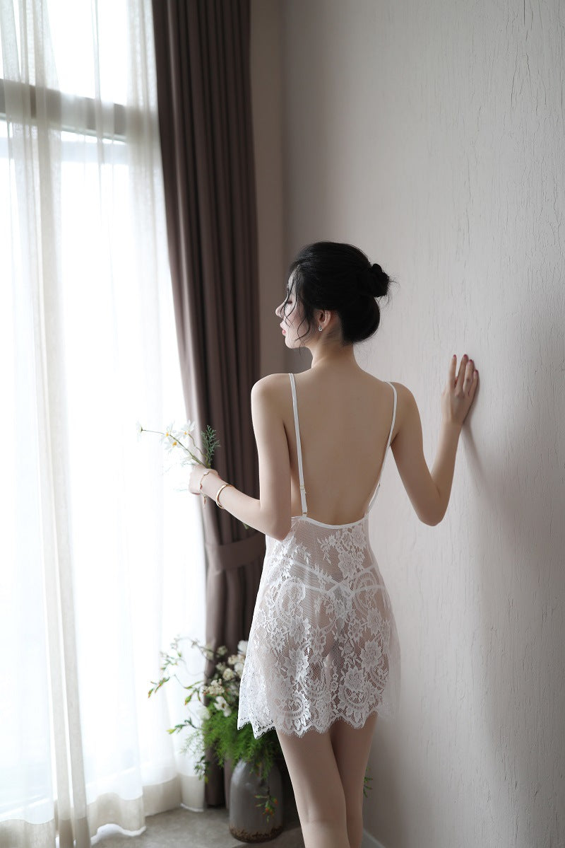 Sexy Nightdress New Style Erotic Lingerie for Women Backless Transparent Plus Size Lace Eyelash Nightdress