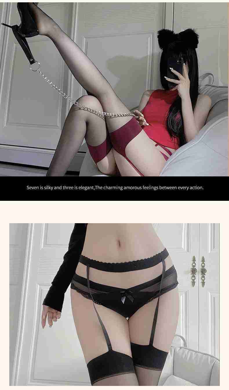 Sexy and Alluring Lace Strap One-Piece Color-Block Ultra-Thin No-Remove Hot Girl Over-the-Knee Socks w24