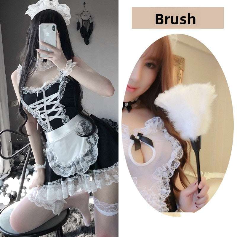 High-End Sexy Lingerie Sexy Maid Costume Maid Uniform Role Play Lace Female Slave Pajamas Hollow Out Fun Set