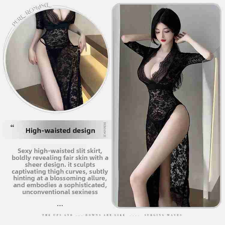 Sexy Lingerie Sexy Long Dress Lace Temptation High Slit Mature Hot Passion 8203