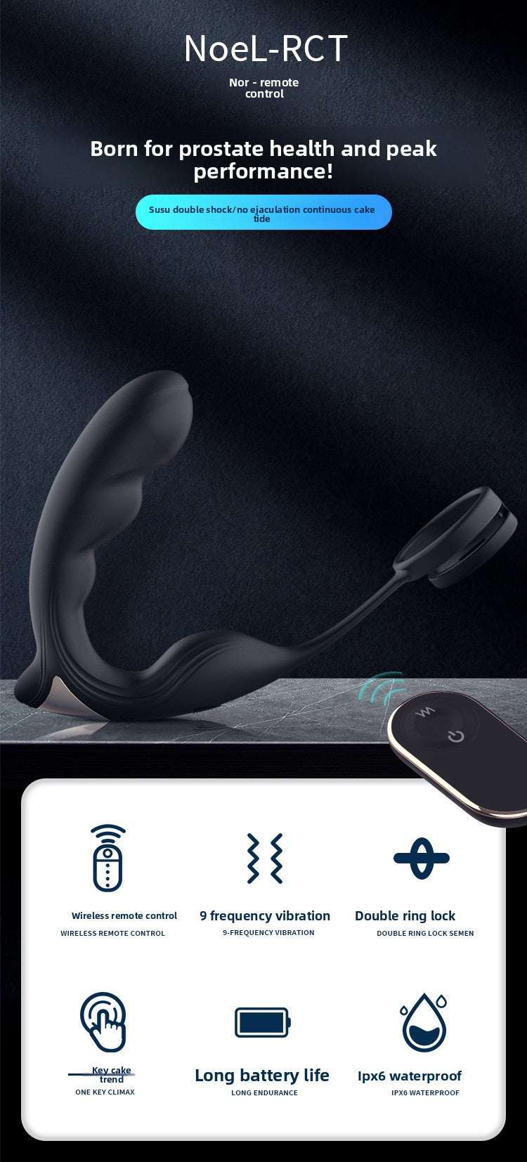 Nuoer Male Sex Products Prostate Massager Anal Plug Semen Locking Ring Back Chamber Masturbation Device