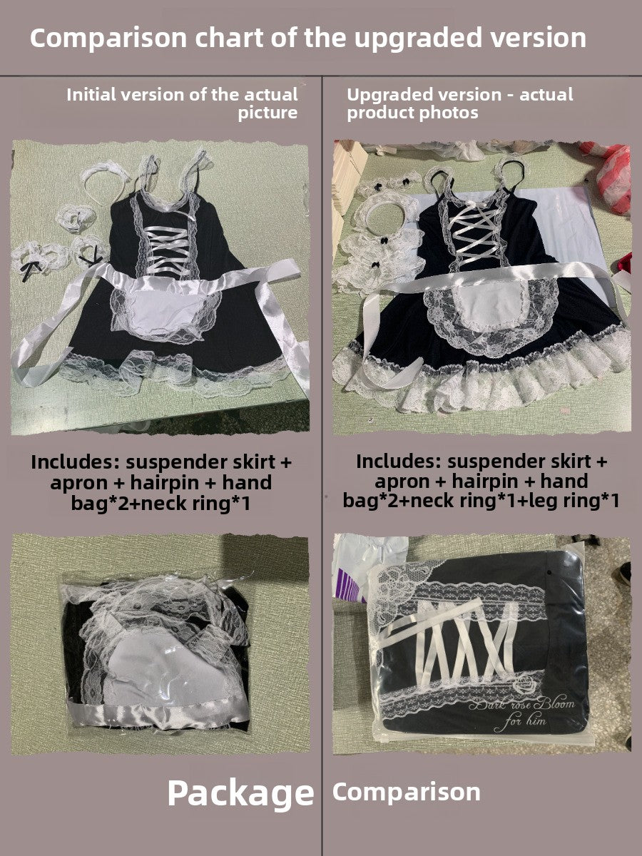High-End Sexy Lingerie Sexy Maid Costume Maid Uniform Role Play Lace Female Slave Pajamas Hollow Out Fun Set