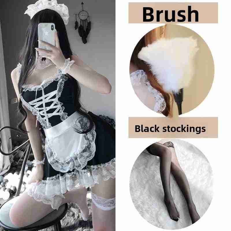 High-End Sexy Lingerie Sexy Maid Costume Maid Uniform Role Play Lace Female Slave Pajamas Hollow Out Fun Set