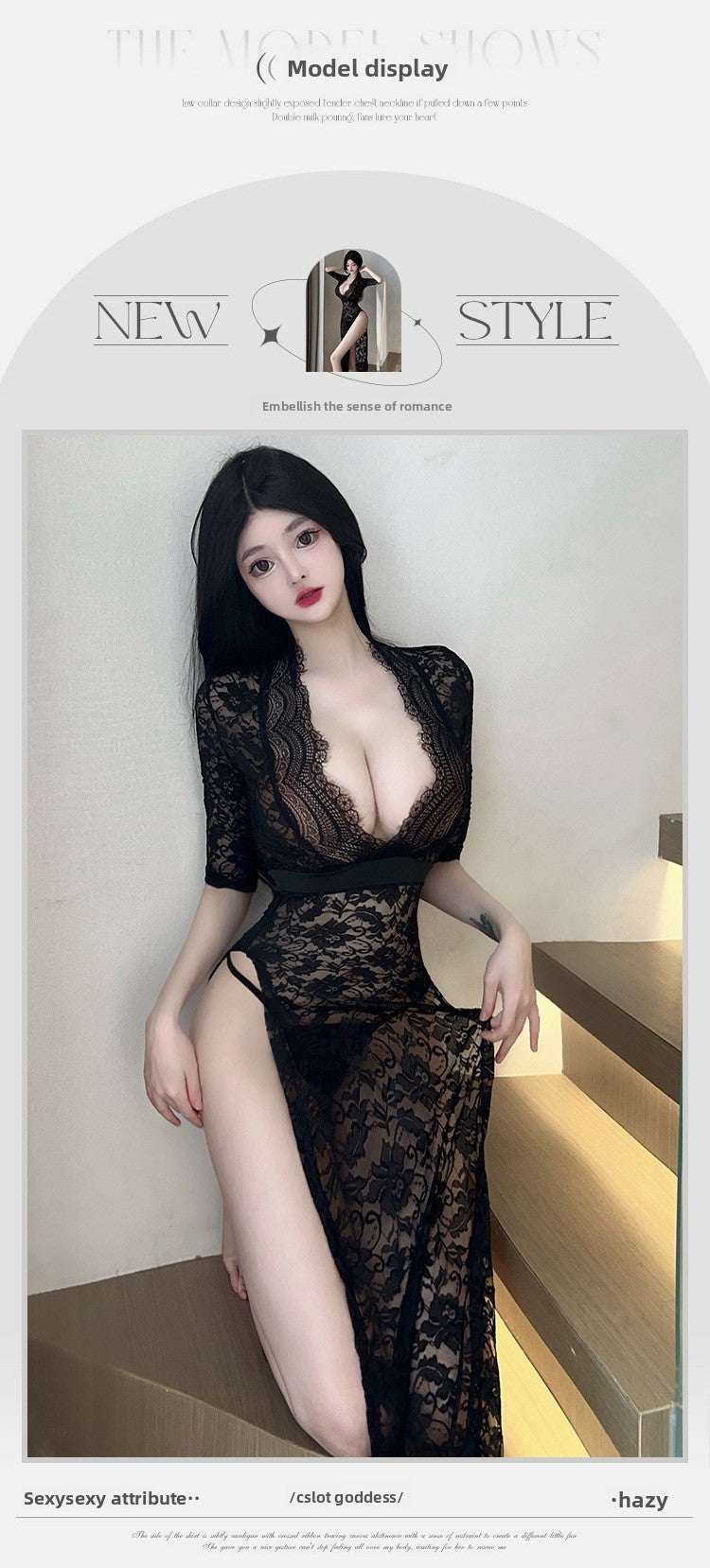 Sexy Lingerie Sexy Long Dress Lace Temptation High Slit Mature Hot Passion 8203