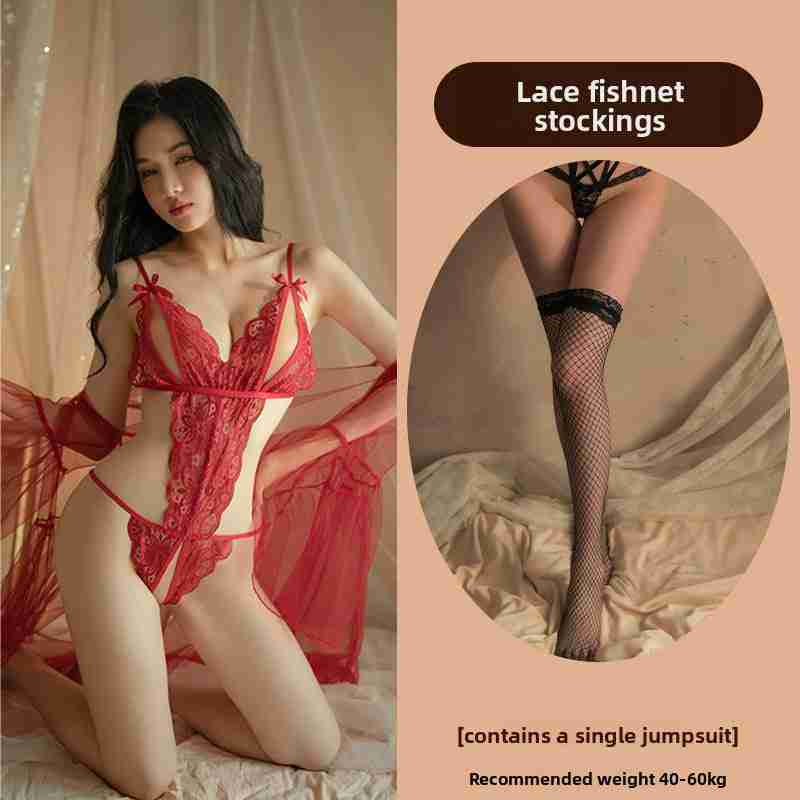 Sexy Lingerie Lace See-through Open Chest Hot Open Crotch No Need to Take Off Backless Teasing Bodysuit 5613