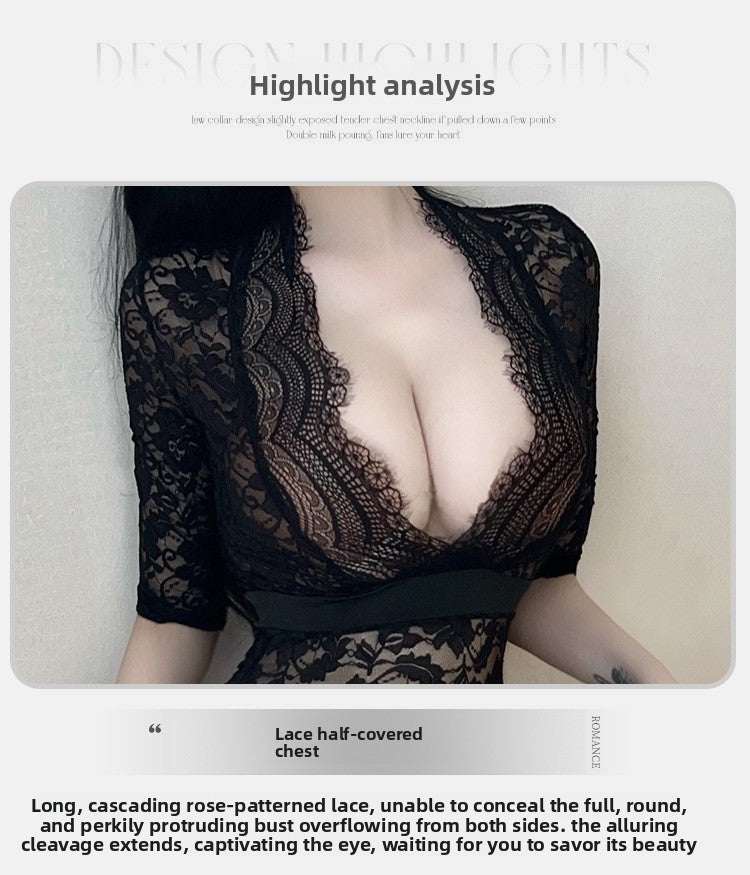 Sexy Lingerie Sexy Long Dress Lace Temptation High Slit Mature Hot Passion 8203