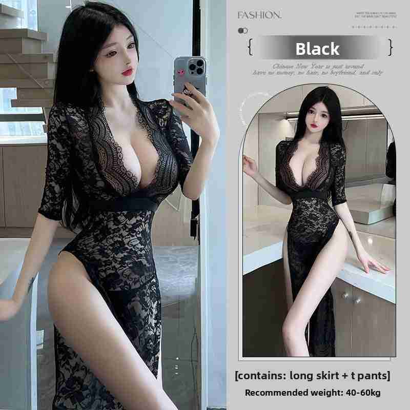 Sexy Lingerie Sexy Long Dress Lace Temptation High Slit Mature Hot Passion 8203