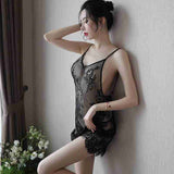 Sexy Nightdress New Style Erotic Lingerie for Women Backless Transparent Plus Size Lace Eyelash Nightdress