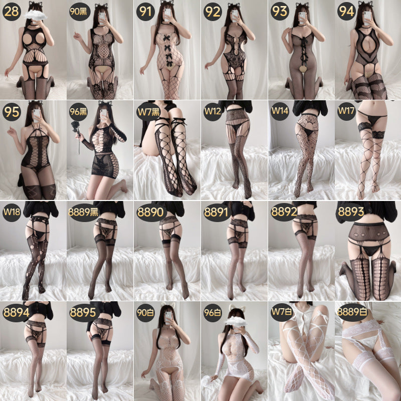 Sexy Lingerie Open Crotch Exposed Chest Passionate Set Transparent Temptation Sexy Stockings One-piece Fishnet Uniform