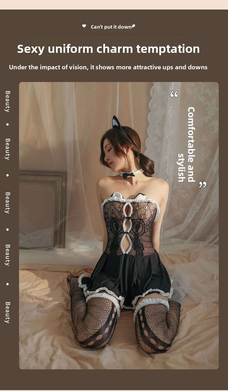 Sexy Lingerie Sexy Catwoman One-piece Dress Set Passion Hollow Out Free Take Off Role Playing Set 5423