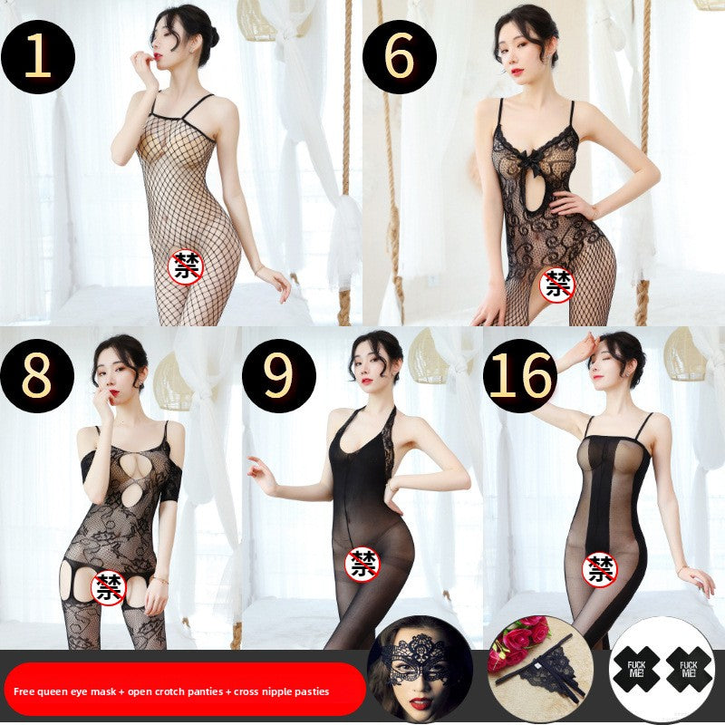 Sexy Lingerie Open Crotch Passion Set Transparent Temptation Sexy Stockings One-piece Fishnet Uniform