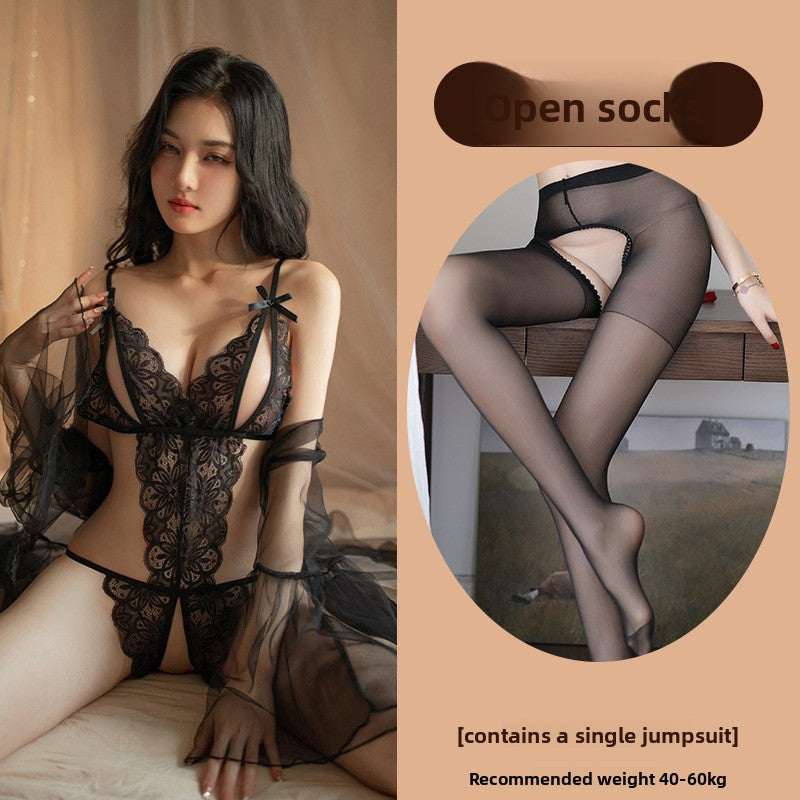 Sexy Lingerie Lace See-through Open Chest Hot Open Crotch No Need to Take Off Backless Teasing Bodysuit 5613