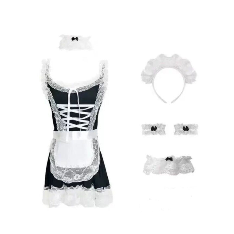 High-End Sexy Lingerie Sexy Maid Costume Maid Uniform Role Play Lace Female Slave Pajamas Hollow Out Fun Set