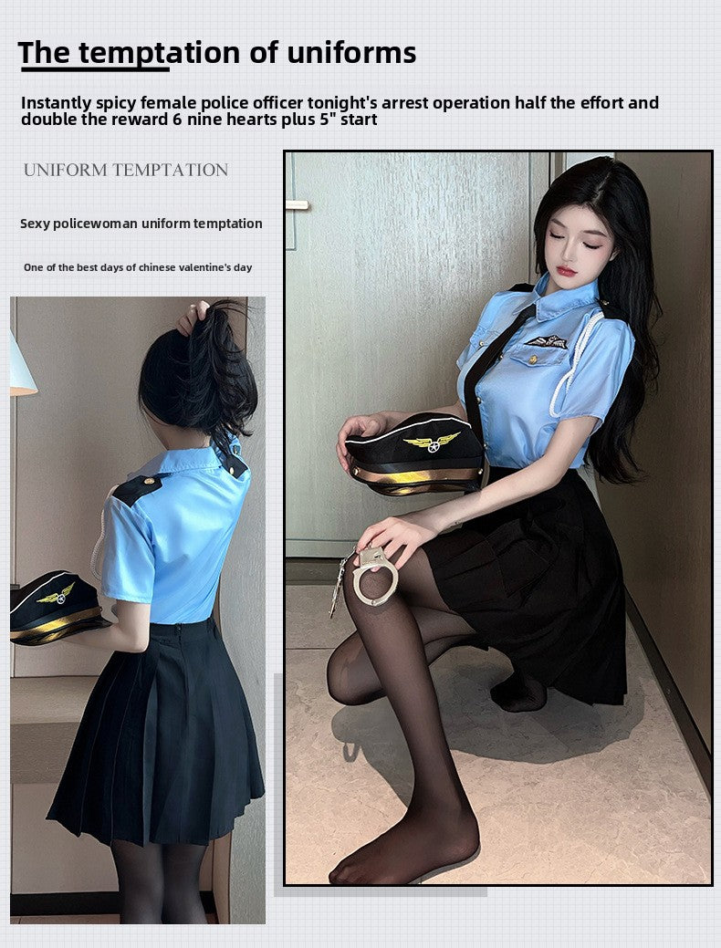 Sexy Lingerie Sexy Cop Blue Temptation Pleated Skirt Role Play Set 5634