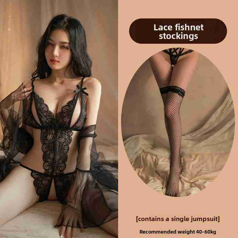 Sexy Lingerie Lace See-through Open Chest Hot Open Crotch No Need to Take Off Backless Teasing Bodysuit 5613
