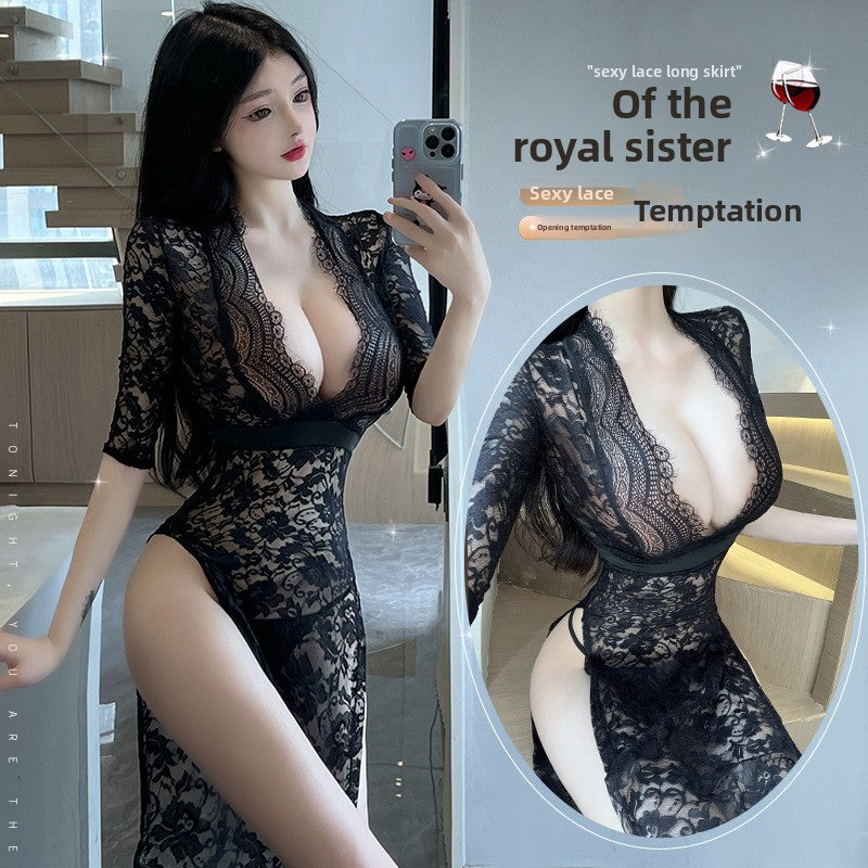 Sexy Lingerie Sexy Long Dress Lace Temptation High Slit Mature Hot Passion 8203