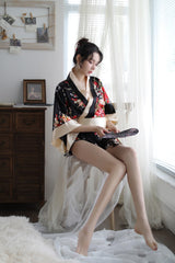 Sexy Lingerie Deep V Japanese Kimono Cute Playful Role Play Bathrobe Set for Women 5060