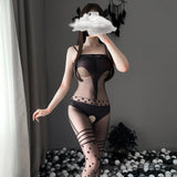 Sexy Women's Erotic Lingerie See-through One-piece Open Crotch No-take-off Passionate Bed Temptation Fishnet Stockings Set