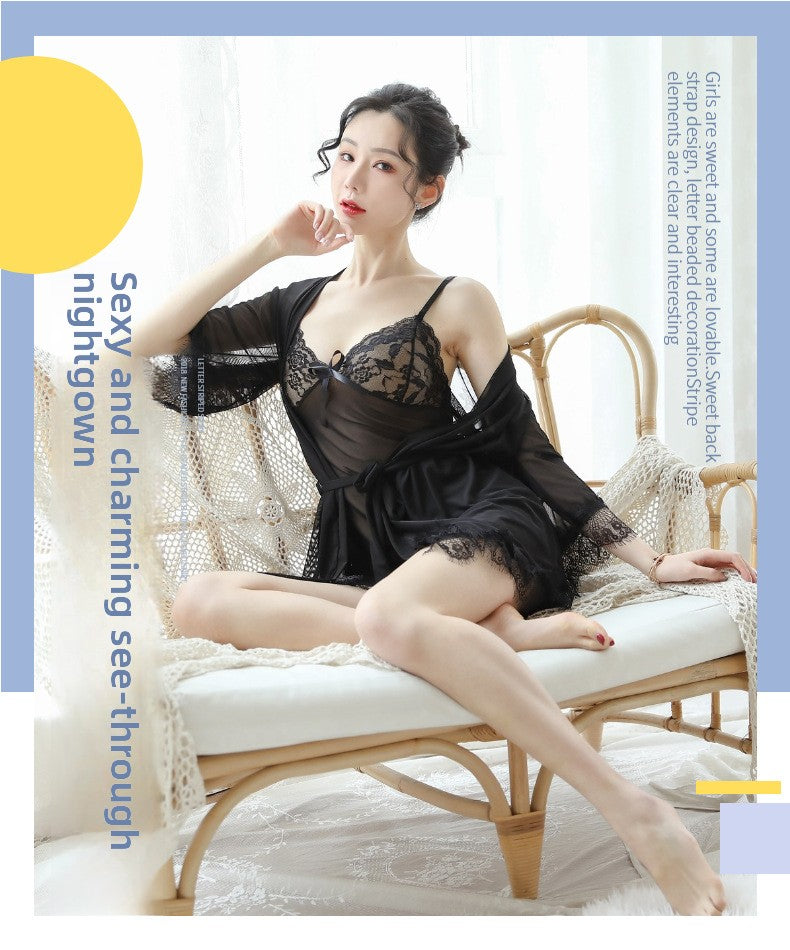 Sexy Lingerie for Women Plus Size See-through Temptation Strap Sexy Lace Nightdress Sleepwear Emotional Supplies Set
